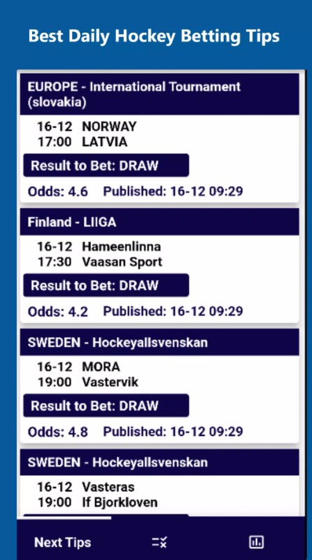 Hockey Betting Tips Draw Bets Free Download for Android  1.0.4 list_