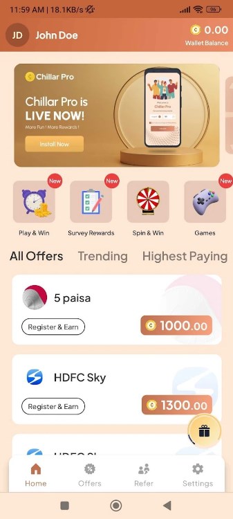 Money Earning App Chillar Apk Download for Android 1.37 list_