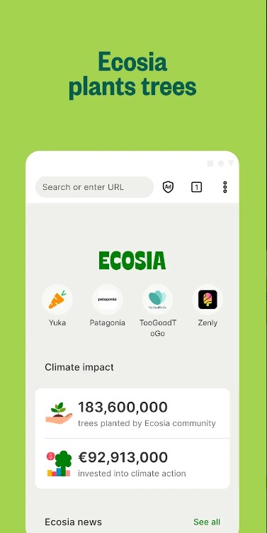 Ecosia Browse to plant trees Apk Free Download for Android 12.9.4-18248 list_