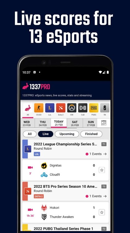 1337PRO eSports live scores Apk Latest Version 1.5.1 list_