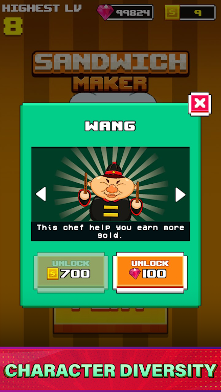 SandWich Master mod apk Unlimited gold coins and diamonds 1.3 list_1