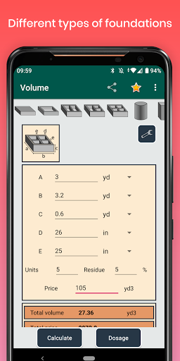 Cement Concrete Calculator ft list_