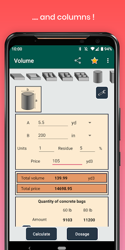 Cement Concrete Calculator ft list_