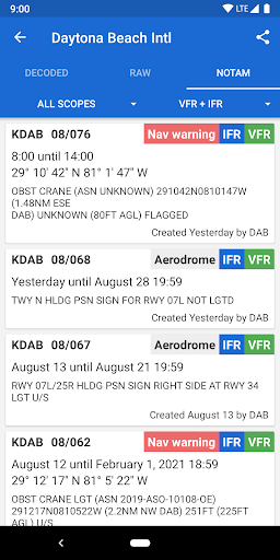 Avia Weather - METAR & TAF list_