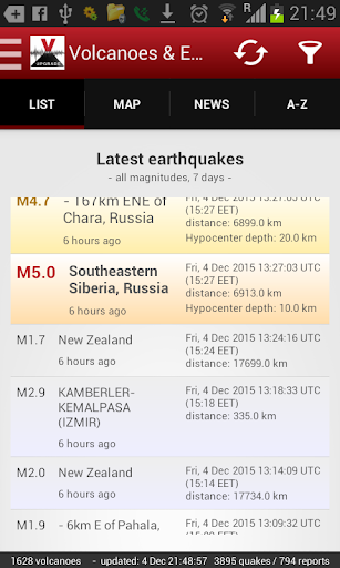 Volcanoes & Earthquakes list_