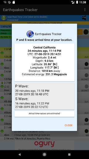 Earthquakes Tracker list_