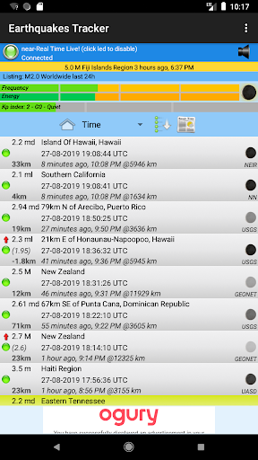 Earthquakes Tracker list_