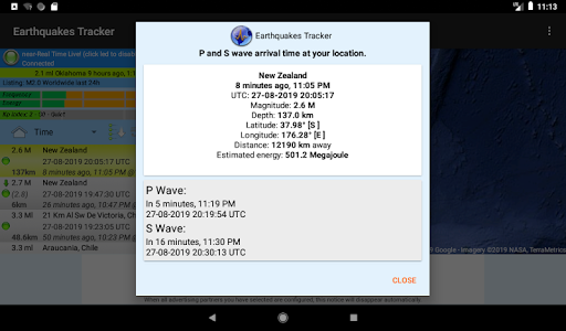 Earthquakes Tracker list_