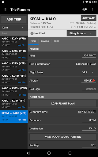 Garmin Pilot list_